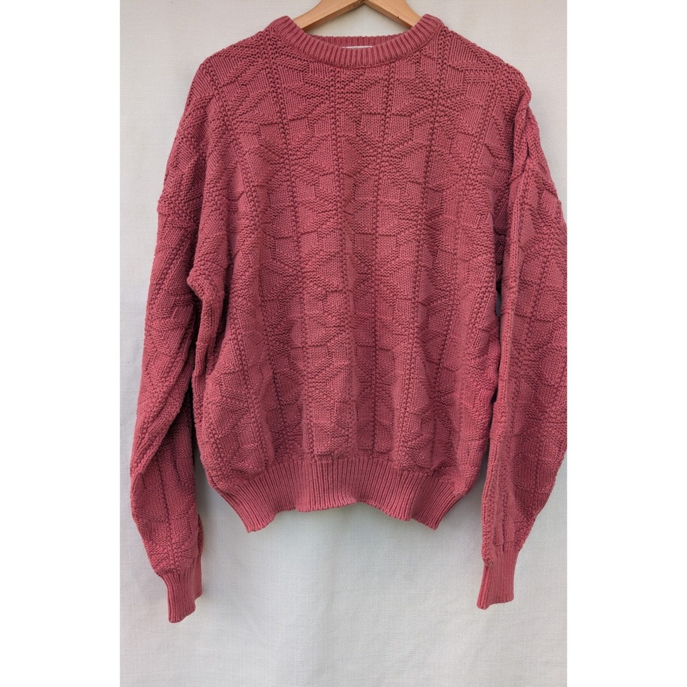 LL Bean Sweater Mens Large Pink 100 Cotton Chunky Textured Knit Made In USA VTG
